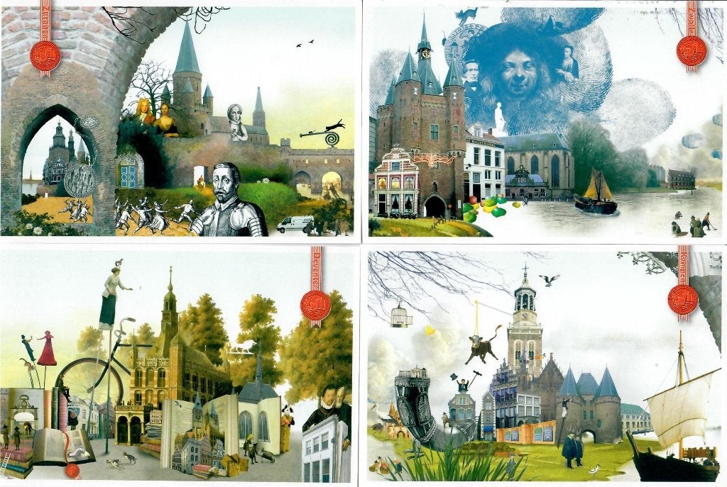 Set 4 ansichtkaarten Hanzesteden, Postzegels en Munten, Brieven en Enveloppen | Nederland, Briefkaart, Ophalen of Verzenden