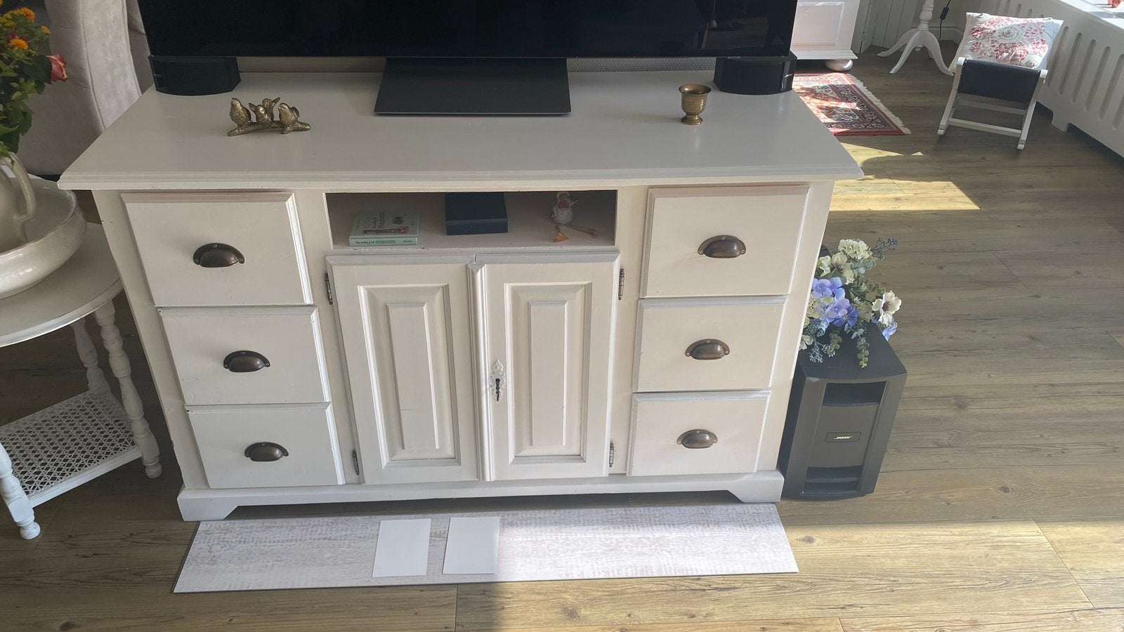 Dressoir / TV kast wit grenen brocante, Huis en Inrichting, Ophalen, Gebruikt, 100 tot 150 cm, Brocante landelijk