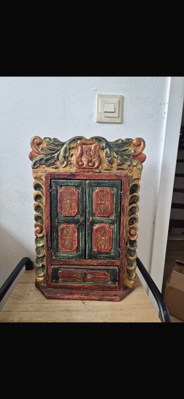 Antiek houten huis altaar. Handgeschilderd uit Peru, Antiek en Kunst, Ophalen of Verzenden