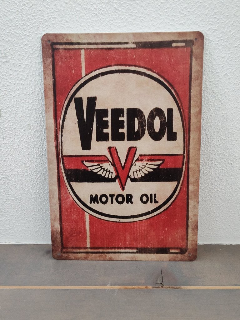 Metalen wandbord VEEDOL Motor Oil – Vintage Petroliana, Metaal, 30 cm, 20 cm, Nieuw