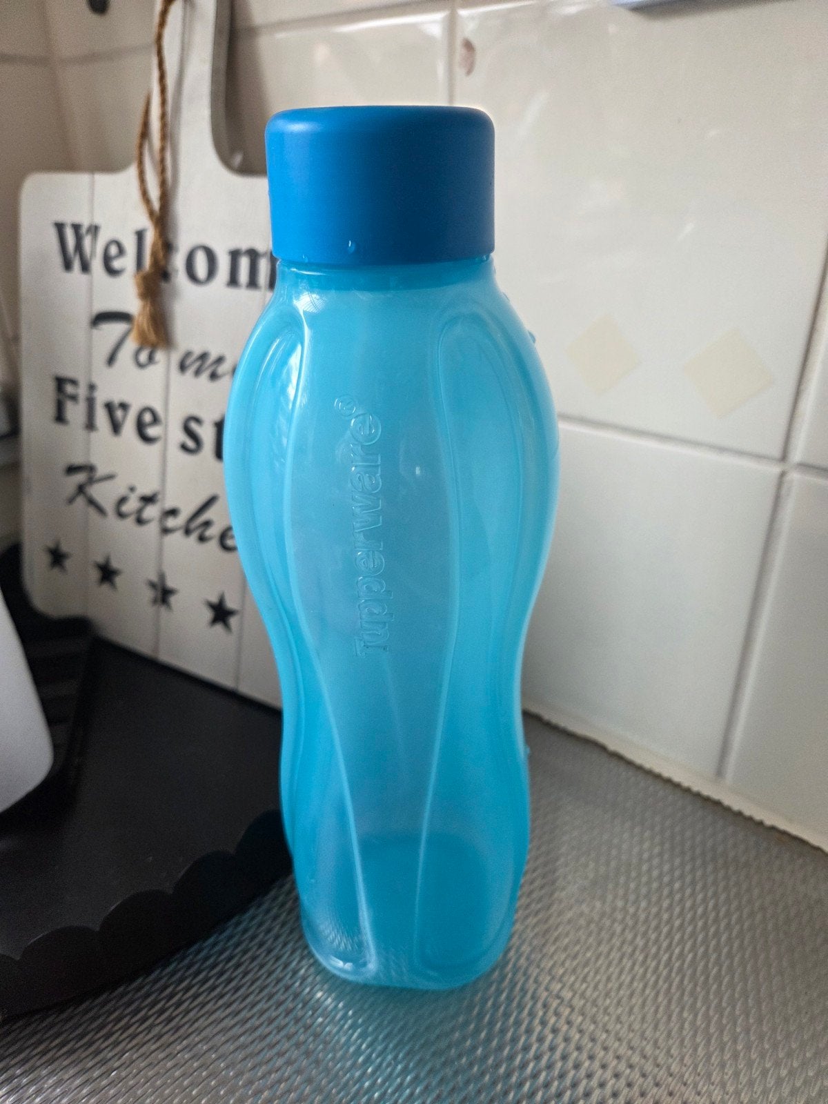 Tupperware Eco Drinkfles - Blauw 1ltr, Blauw, Ophalen of Verzenden, Drinkfles, Met deksel