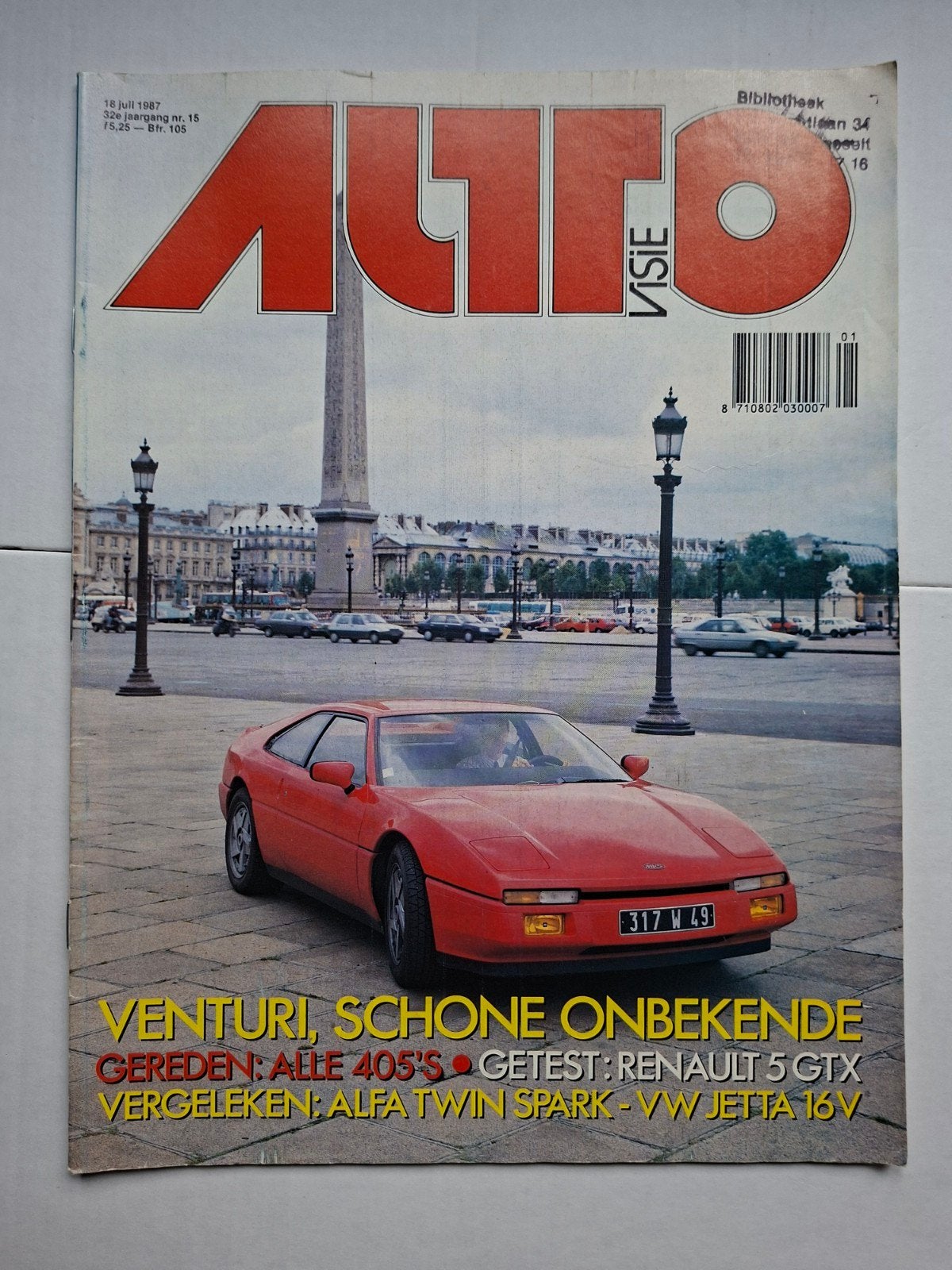 Auto Visie Magazine - 18 Juli 1987 - Venturi, Renault 5 GTX, Ophalen of Verzenden, Gelezen
