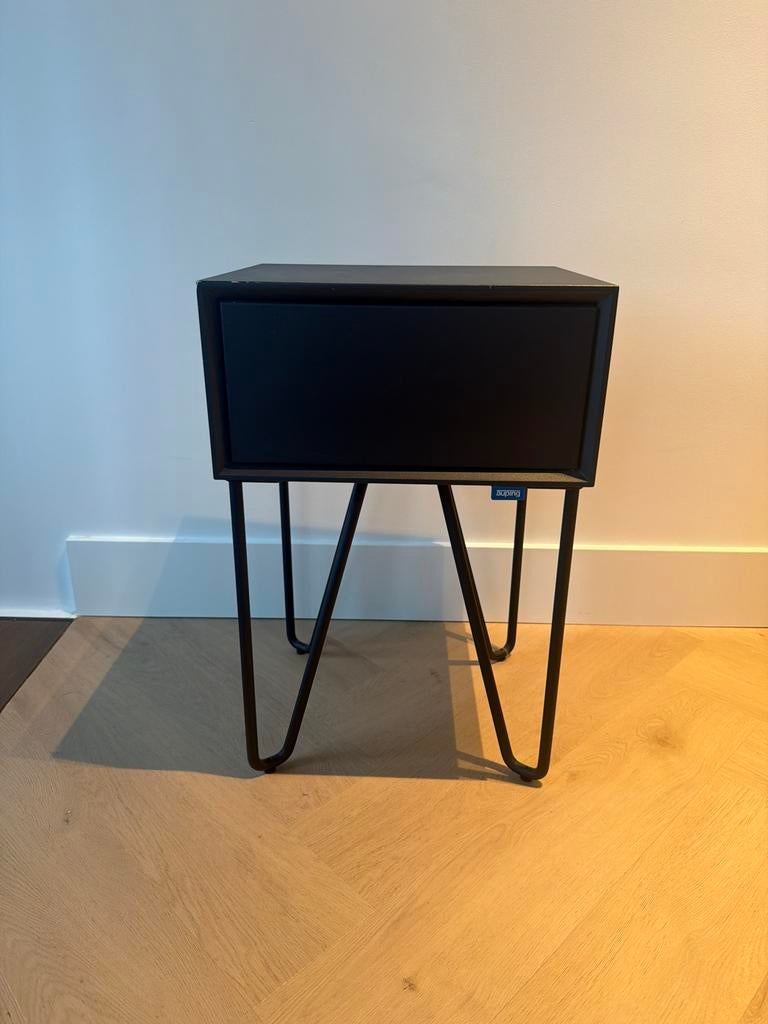 Donkerblauwe/zwart nachtkastje van auping, Huis en Inrichting, Slaapkamer | Nachtkastjes, Gebruikt, 55 tot 70 cm, Minder dan 45 cm