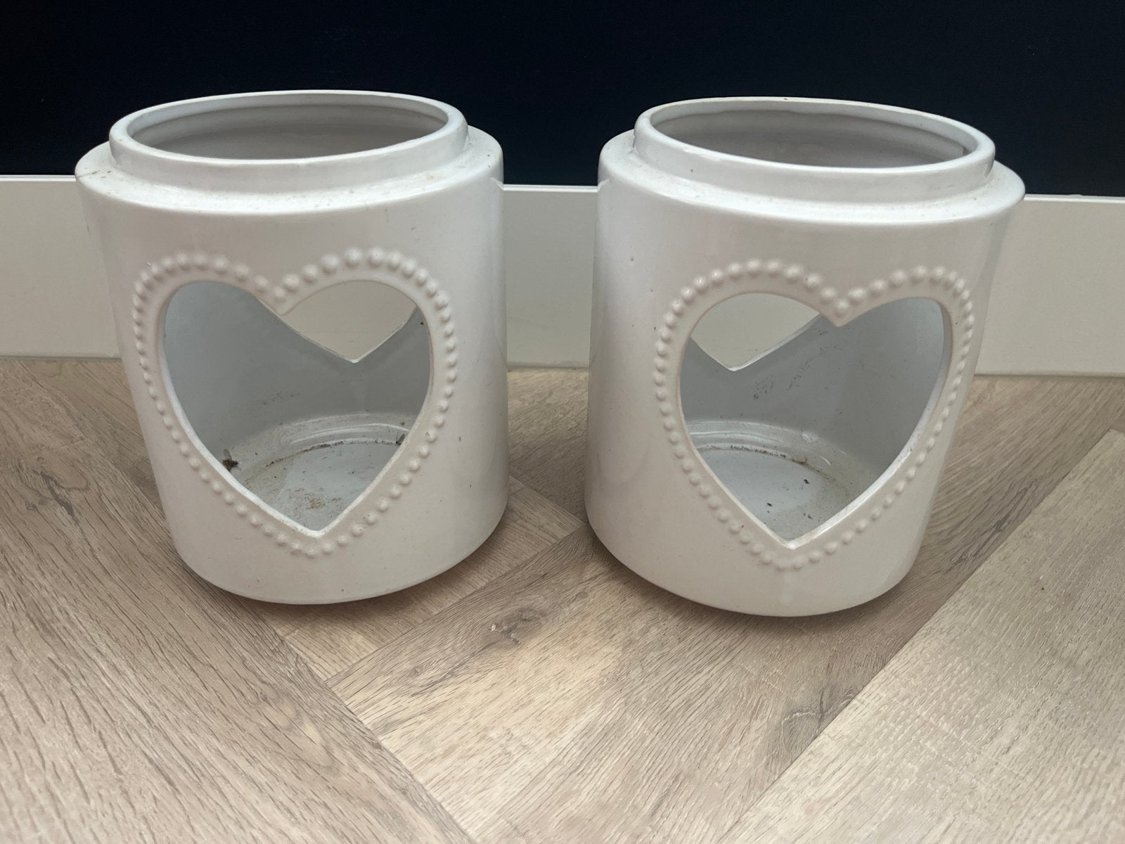 Set van 2 witte windlicht met hartjes, Overige materialen, Gebruikt, Wit, Ophalen of Verzenden