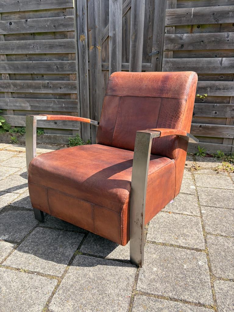Moderne schapenleren fauteuil, Huis en Inrichting, Fauteuils, Ophalen, Gebruikt, 50 tot 75 cm, Leer