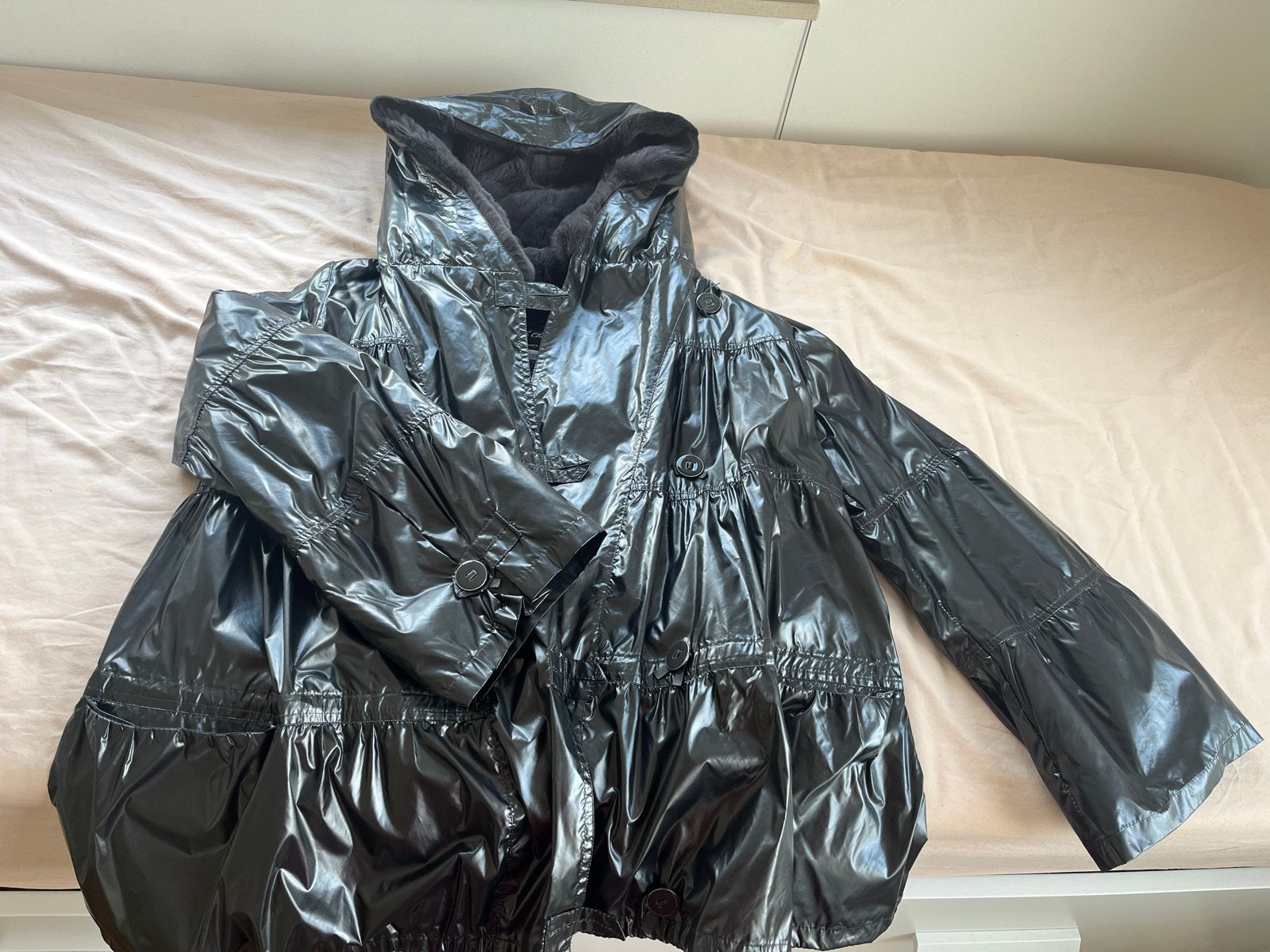 Warme winterjas met Rex konijn bontvoering, waterdicht, Kleding | Dames, Ophalen of Verzenden, Zo goed als nieuw, Maat 36 (S)