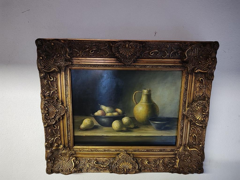 Stillevens schilderij peren en een kruik, Ophalen of Verzenden
