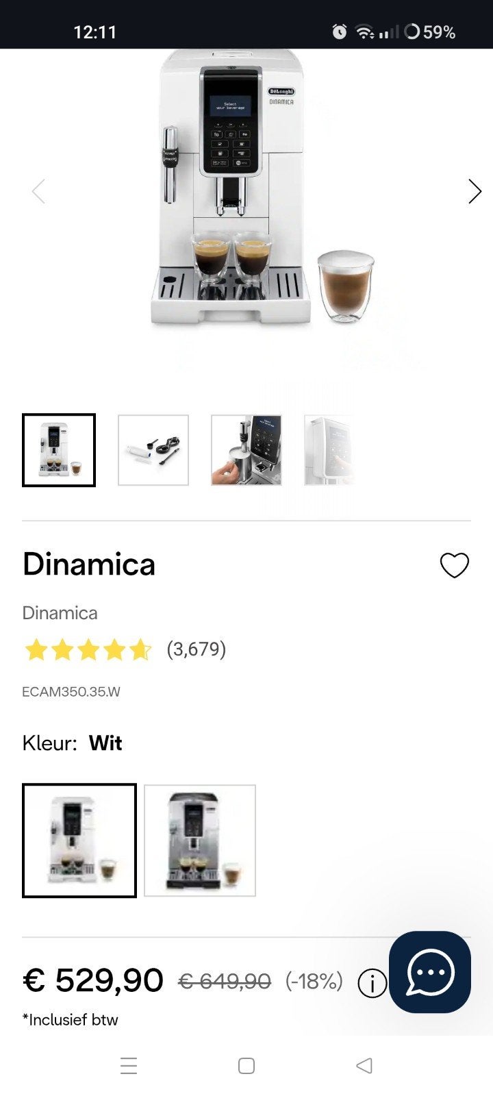 Delonghi dinamica ecam wit, Ophalen