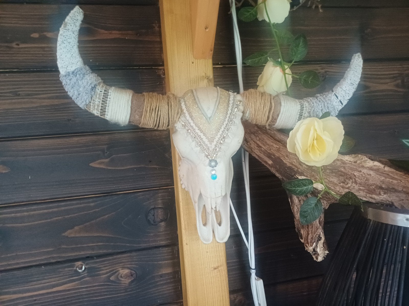 Decoratieve schedel met hoorns, boho stijl, Gebruikt, Meerkleurig, Overige materialen, Boho