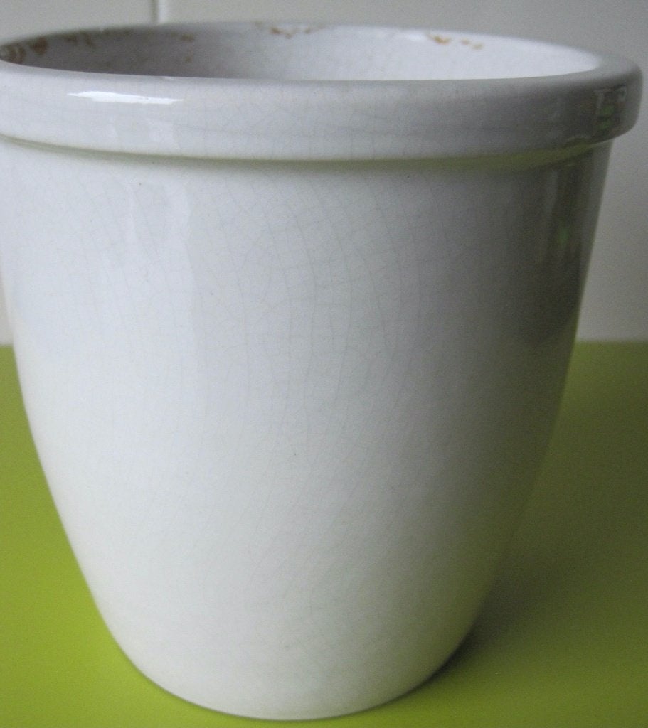 crème kleurige bloempot met rand, Rond, Ophalen of Verzenden, Zo goed als nieuw, Balkon