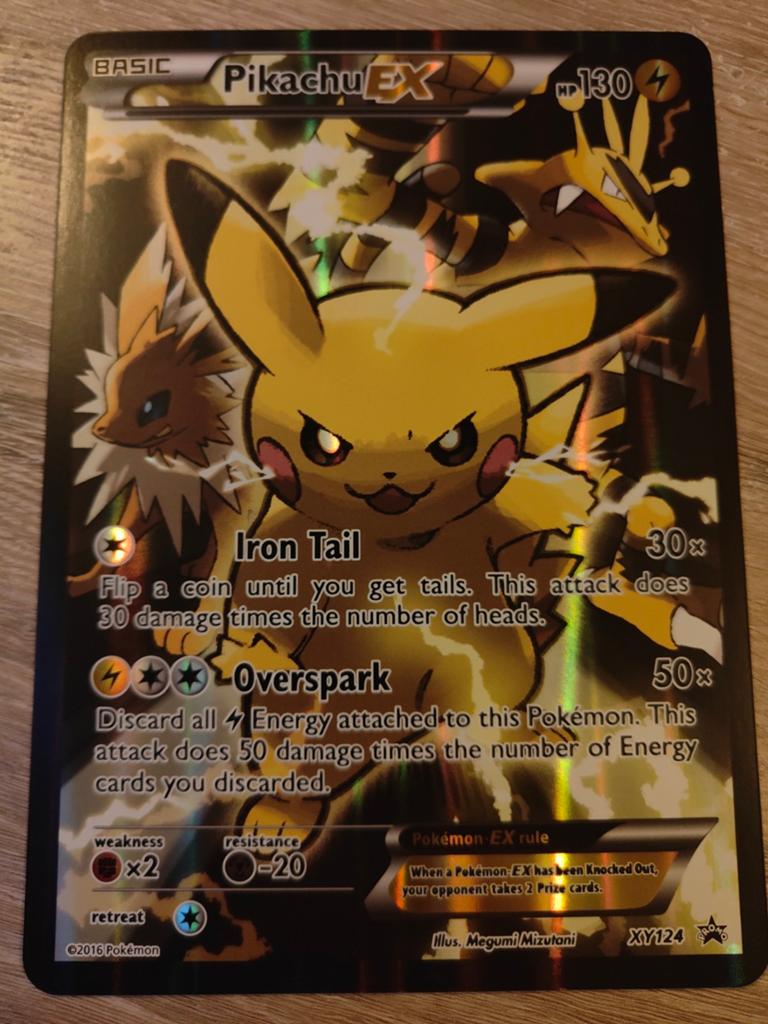 Pokémon Kaart Pikachu EX (XY124) - JUMBO CARD, Ophalen of Verzenden, Zo goed als nieuw, Losse kaart, Foil
