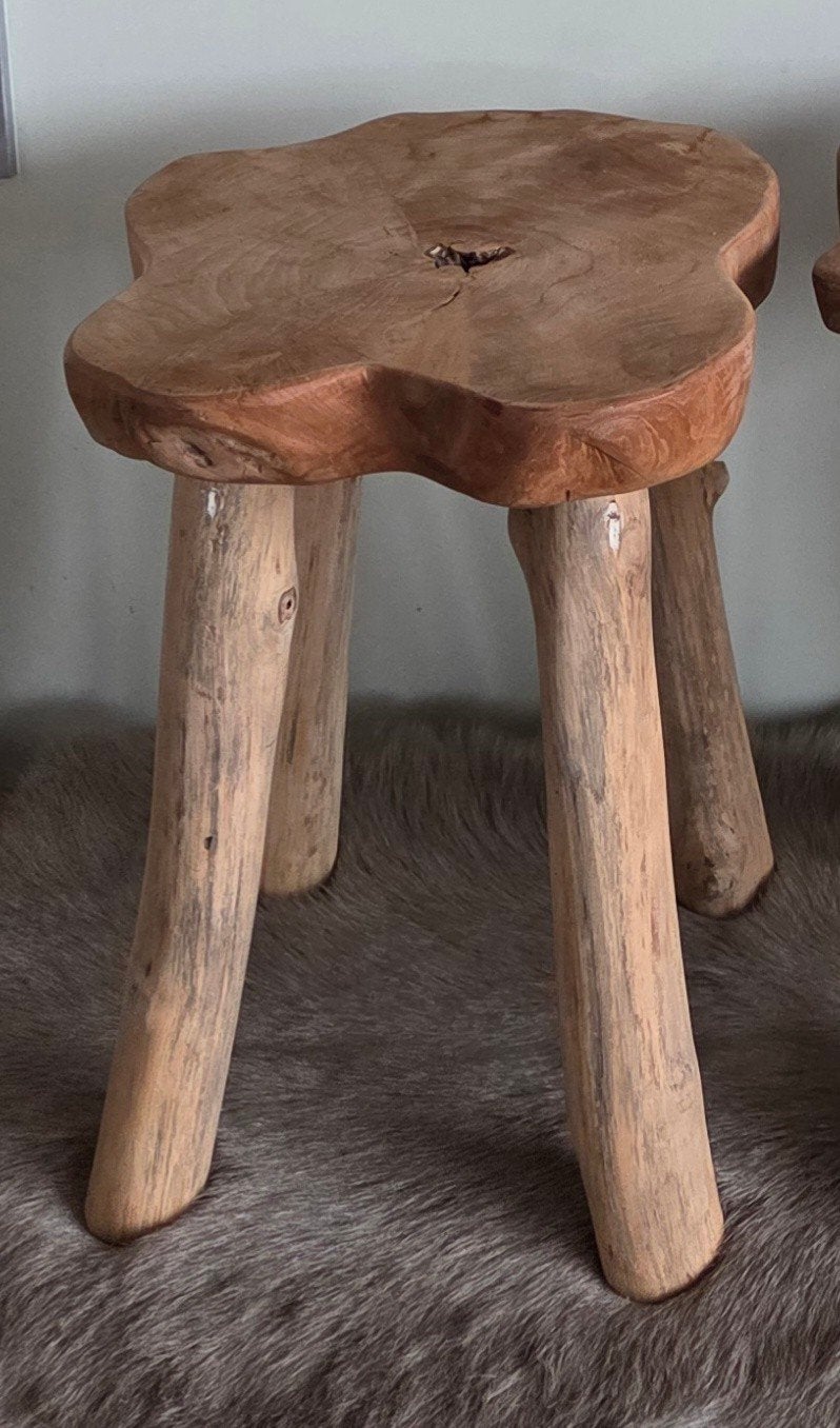 Teakhouten Krukje / Bijzettafel (Boomstam & Handgemaakt), Ophalen of Verzenden, Hout