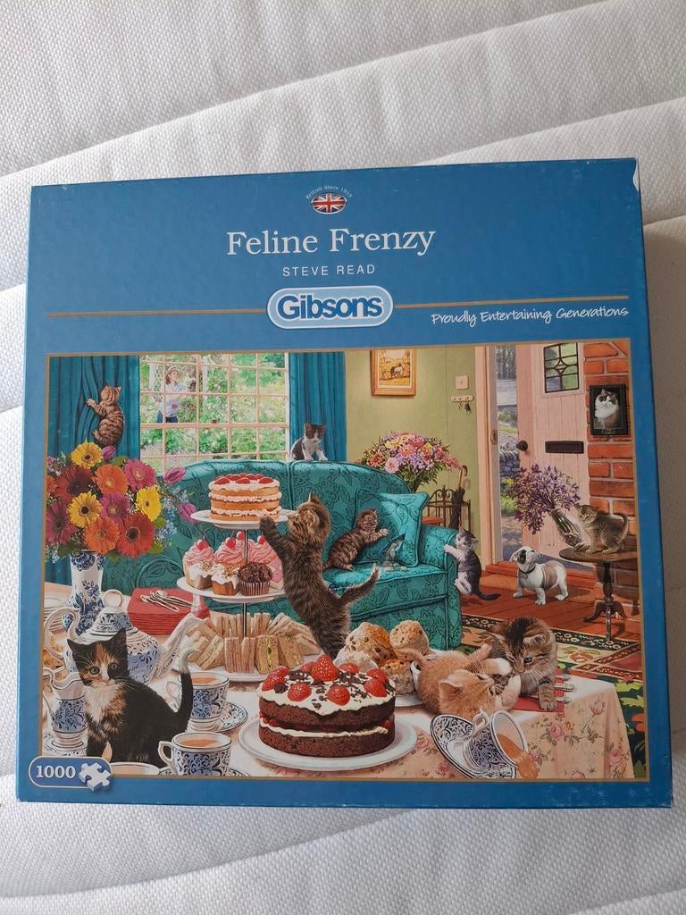 Gibson puzzel Feline Frenzy 1000 stukjes, Ophalen of Verzenden, 500 t/m 1500 stukjes, Zo goed als nieuw