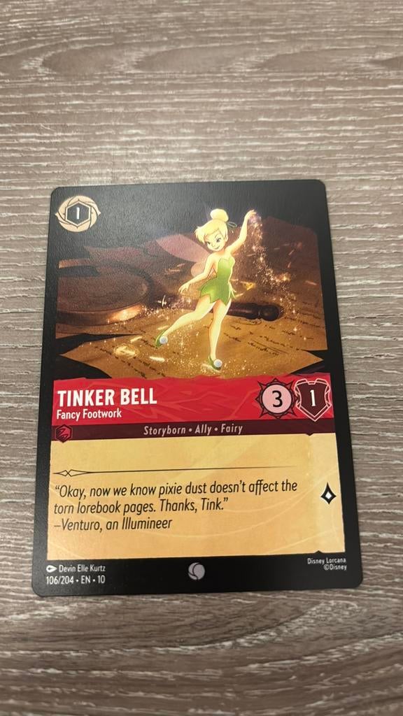 Disney Lorcana Tinker Bell Footwork 106-204 10WHI nonfoil, Ophalen of Verzenden, Zo goed als nieuw, Losse kaart