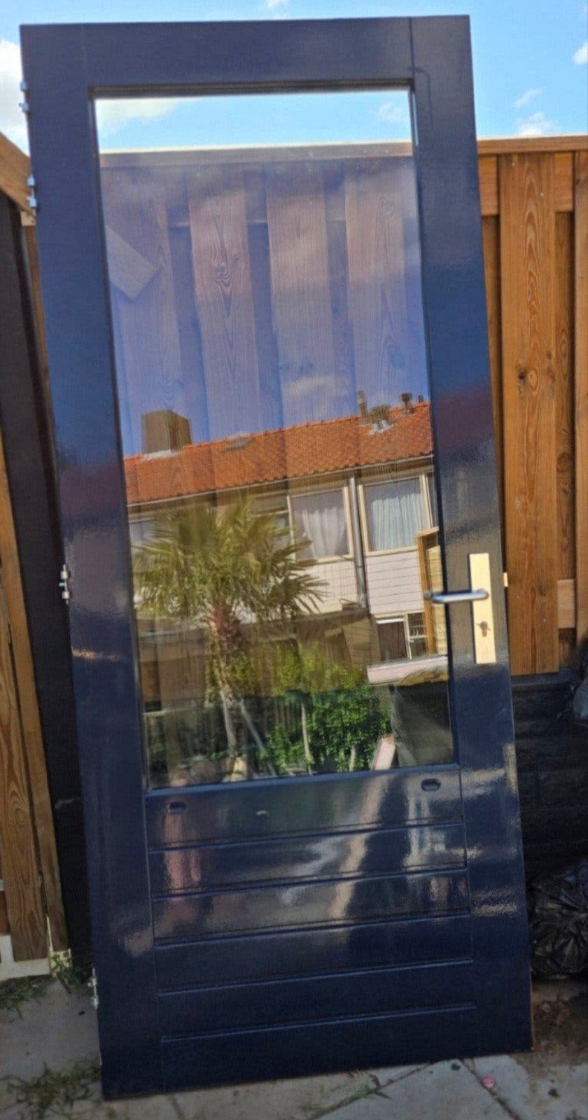 Hardhouten Buitendeur 233,5 cm X 97,8 cm - 3 punt sluiting, Doe-het-zelf en Verbouw, Ophalen, 80 tot 100 cm, 200 tot 215 cm, Glas