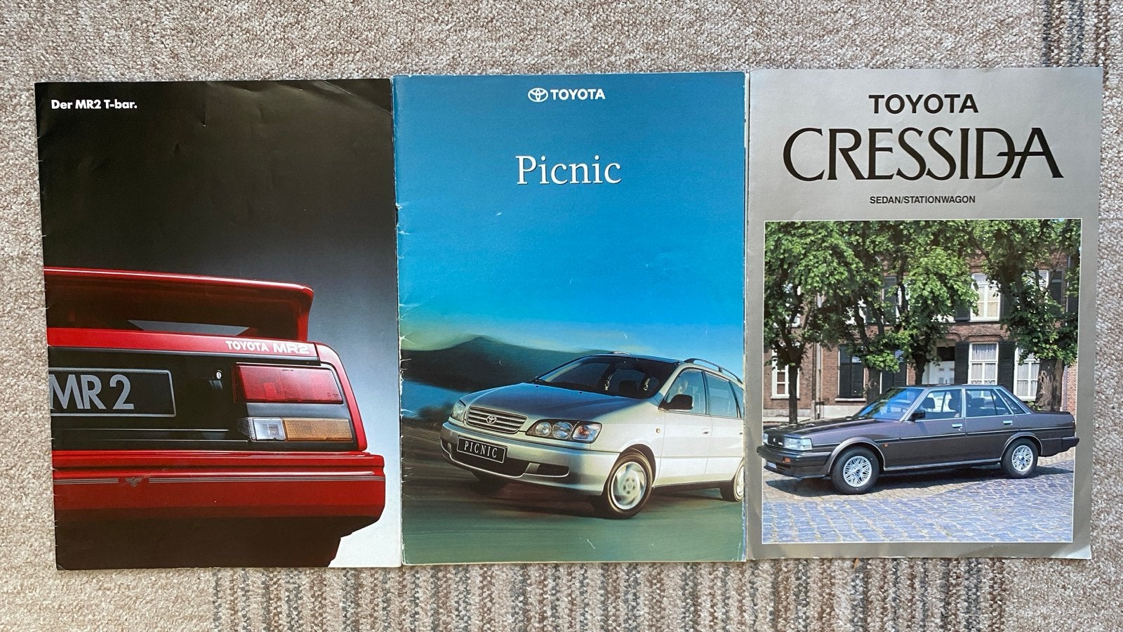6x Toyota brochures: MR2, Picnic, Cressida, Carina II, Carin, Ophalen of Verzenden, Zo goed als nieuw, Toyota