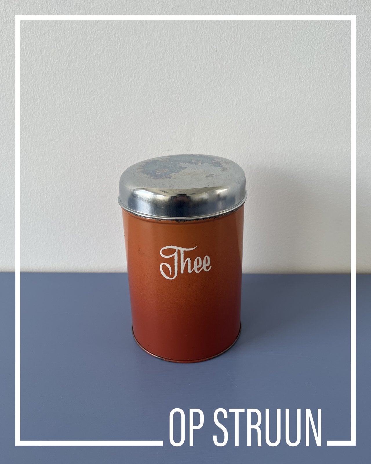 Vintage theebus, oranje/bruin met zilveren deksel, Ophalen