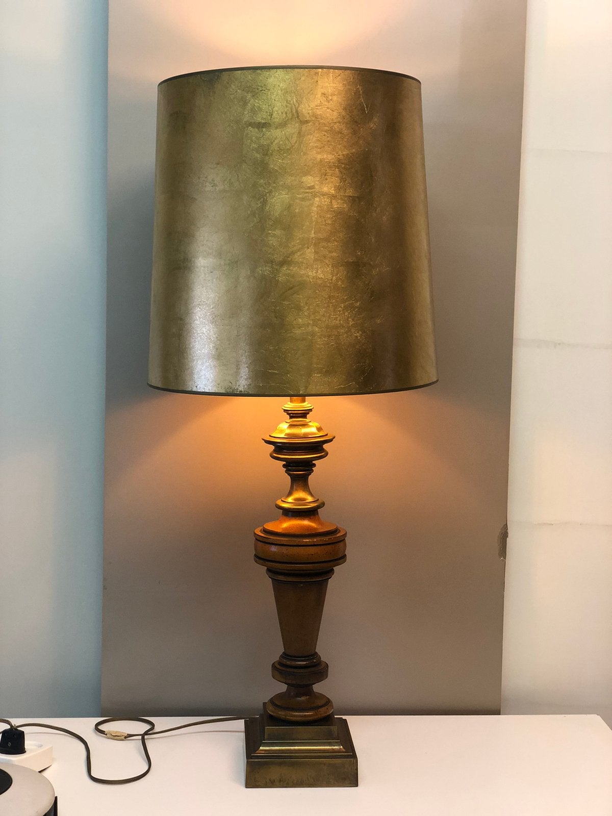 Grote Vintage Hollywood regency tafellamp, Goud, Ophalen, Zo goed als nieuw, Vintage