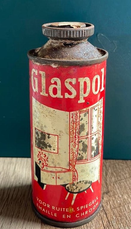 Oud Glaspolblikje jaren ‘50, Ophalen of Verzenden, Gebruikt, Overige