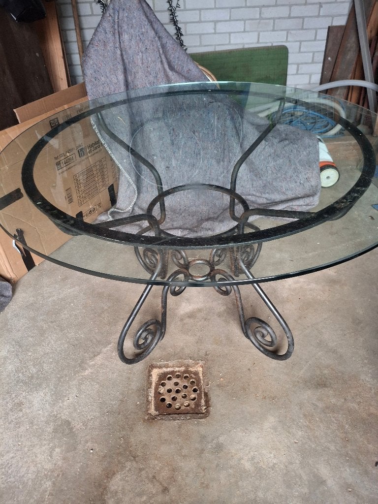 GlazeTafel met gietijzeren poot, Ophalen, Gebruikt, Rond, Glas
