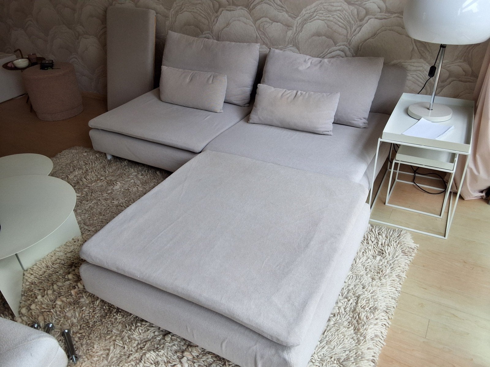 IKEA Söderhamn 2 zits bank en voetenbank :Fridtuna beige, Huis en Inrichting, Ophalen, Stof