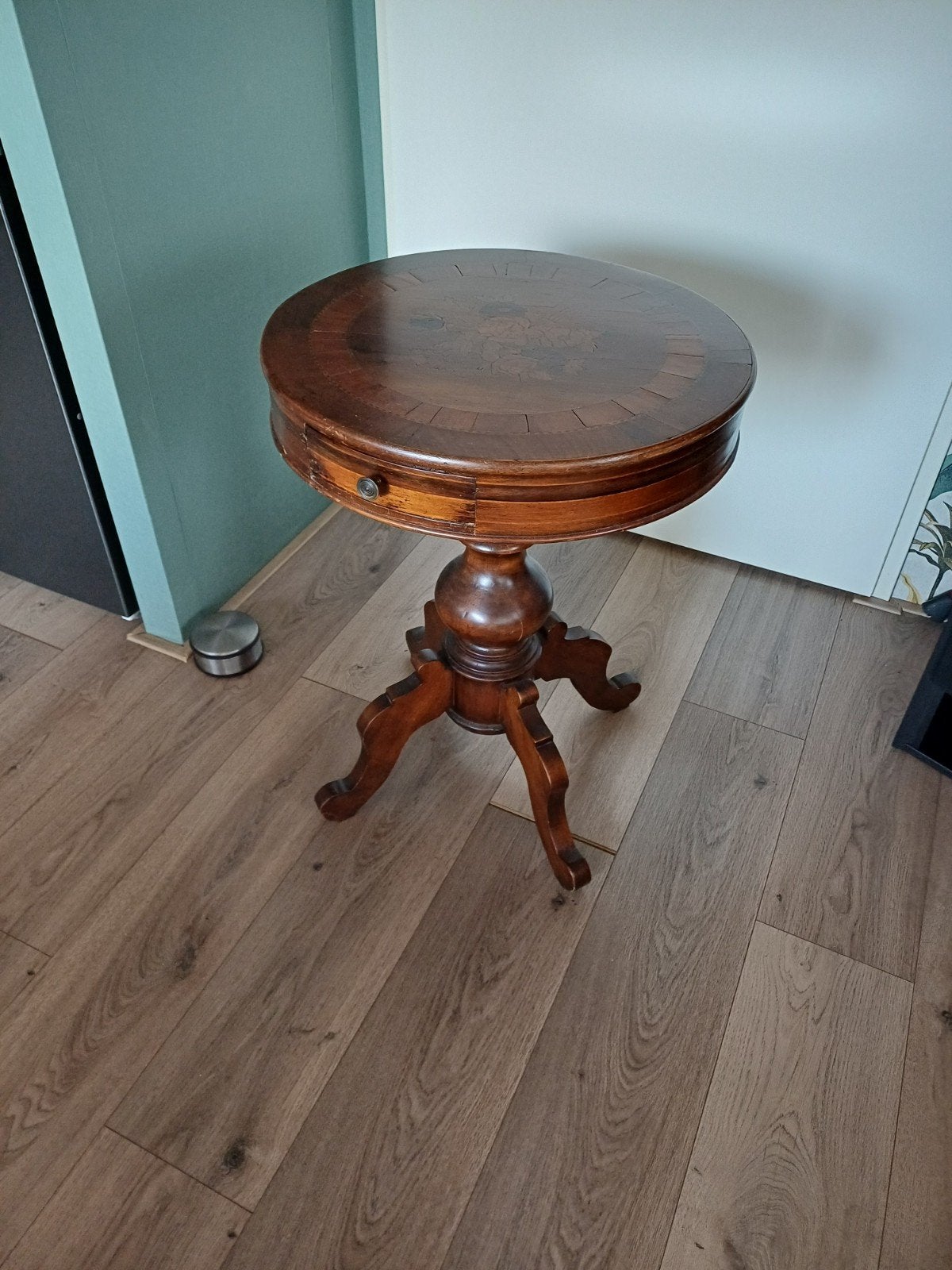 mahoniehout Bijzettafel met lade en inlegwerk - Hout, Antiek en Kunst, Ophalen