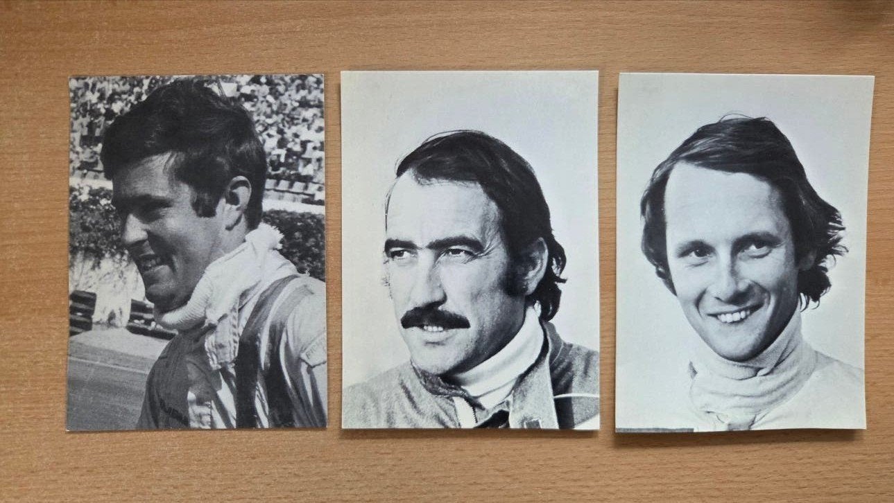 Ferrari kaarten: Niki Lauda, Clay Regazzoni en Brian Redman, Ophalen of Verzenden, Gebruikt, Formule 1