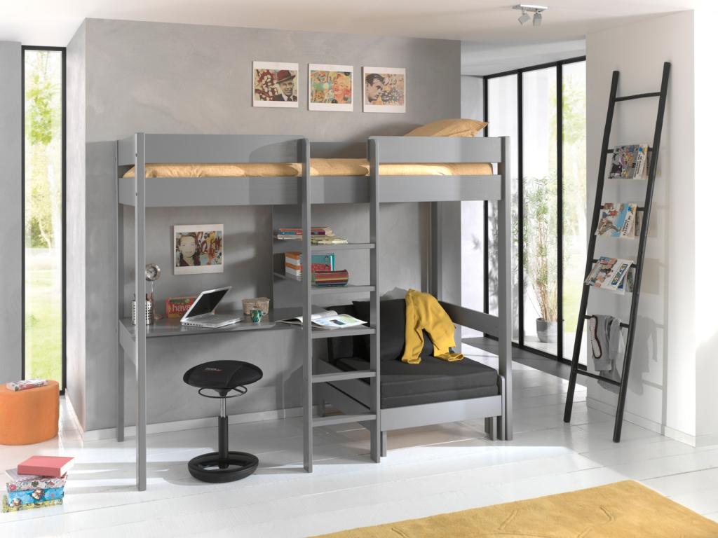 Pino hoogslaper met bureau en bank - 90x200 - Grijs, Huis en Inrichting, Slaapkamer | Stapelbedden en Hoogslapers, Niet ingevuld