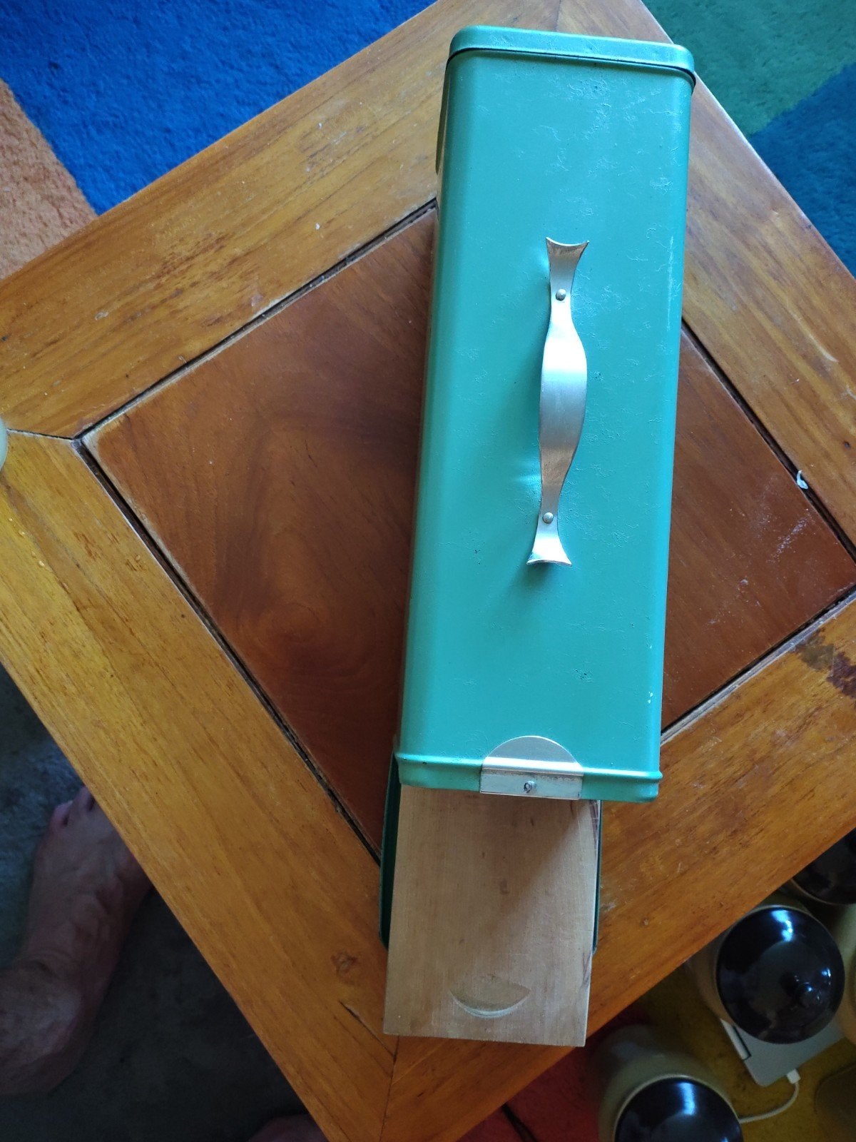 Vintage groene koektrommel met houten schuiflade, Ophalen of Verzenden