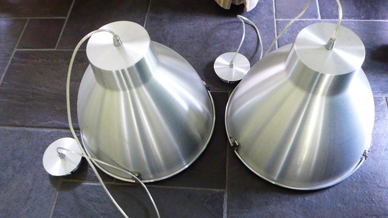 Set van twee mooie Industrial hanglampen, Ophalen of Verzenden, Gebruikt