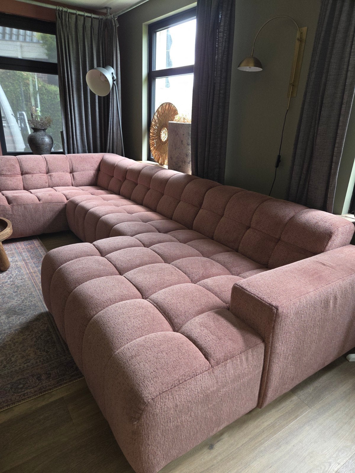 Grote Roze Hoekbank - Feelings, Huis en Inrichting, Banken | Bankstellen, Ophalen, Modern, Comfortabel, 250 tot 300 cm, Gebruikt