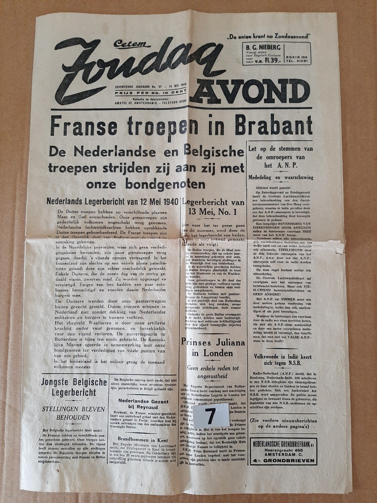 Mobilisatie, Meidagen 1940,  7 KRANTEN Mei 1940, Ophalen of Verzenden, Landmacht, Nederland, Boek of Tijdschrift