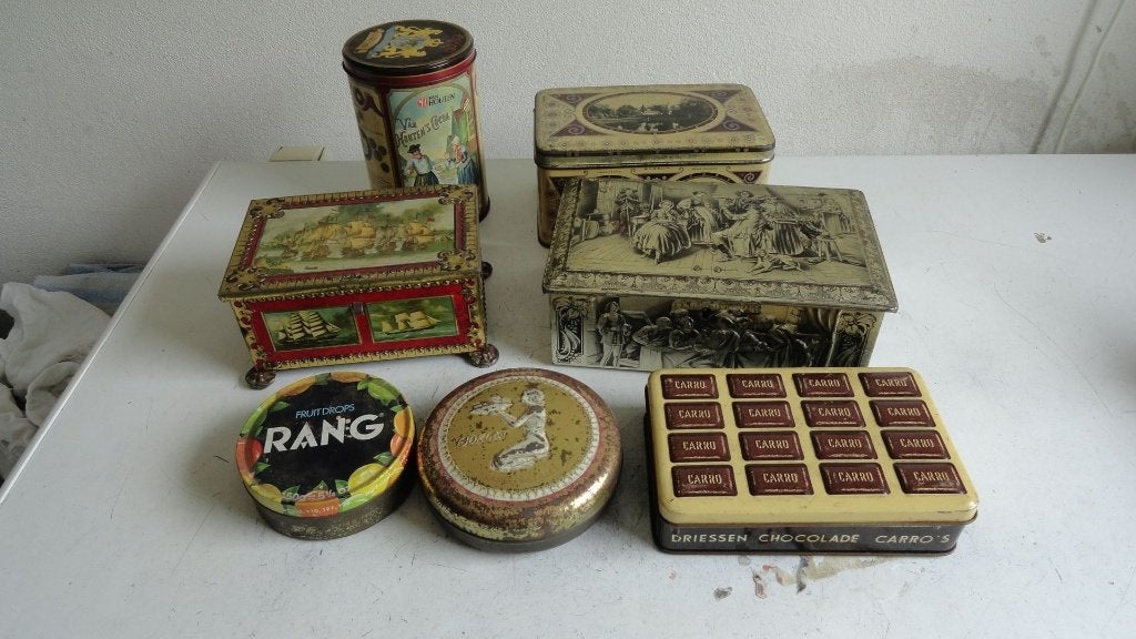 Koek en snoeptrommeltjes, diverse antiek van Houten etc, Antiek en Kunst, Curiosa en Brocante, Ophalen of Verzenden