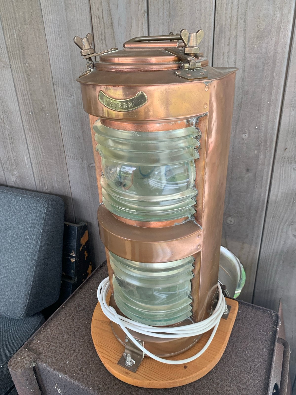 Antieke koperen scheepslamp 'STERN' - heklicht, Verzenden