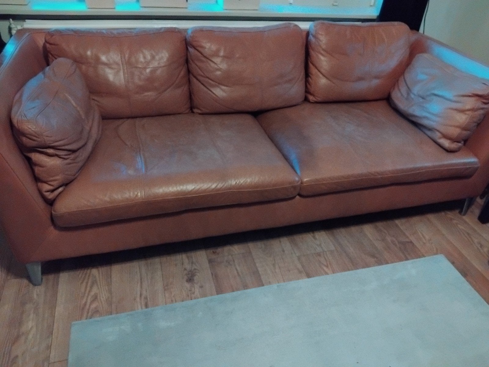 IKEA Stockholm 3-zitsbank, Seglora naturel leer, Ophalen, Gebruikt, Driepersoons, Rechte bank