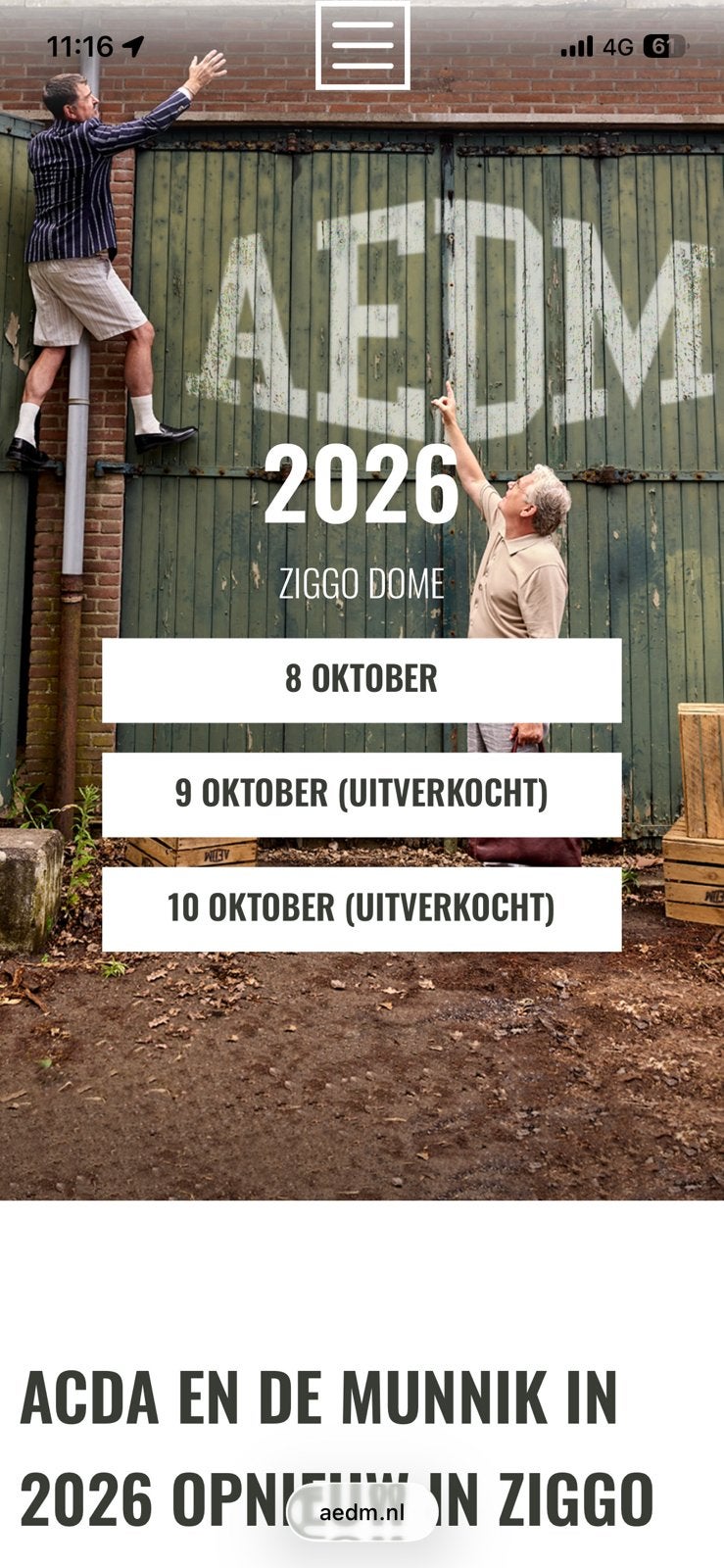 AedM ziggo dome.9 oktober 2026.Staanplaats vooraan, Tickets en Kaartjes, Concerten | Pop, Twee personen, Oktober