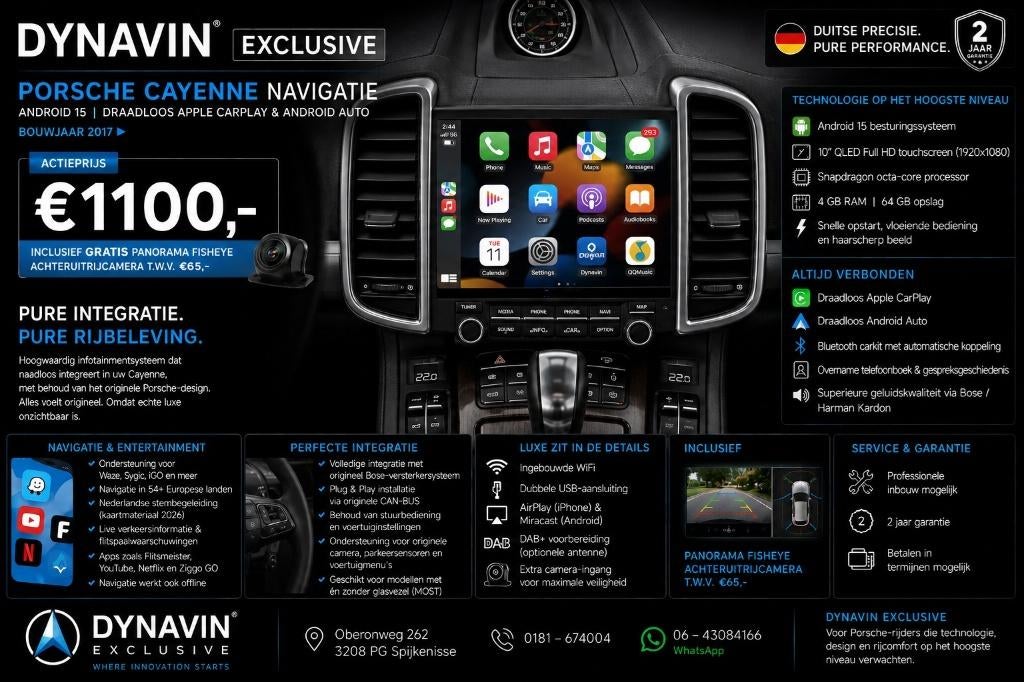 Dynavin porsche cayenne navigatie carplay android Bose usb, Ophalen of Verzenden, Dynavin, VERKOOP@INBOUWNAVIGATIE.COM, Oberonweg 262 3208pg