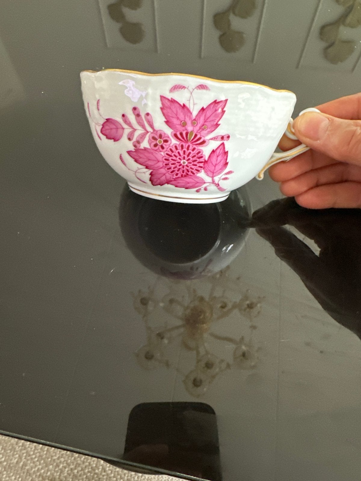 Herend Hongaarse porseleinen kop met roze bloemmotief, Ophalen of Verzenden