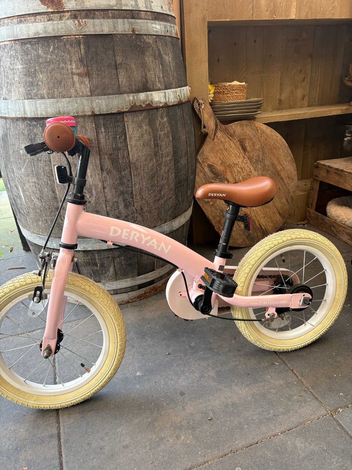 Deryan kinderfiets 14 inch - Roze, Ophalen, Gebruikt, Terugtraprem, Minder dan 16 inch