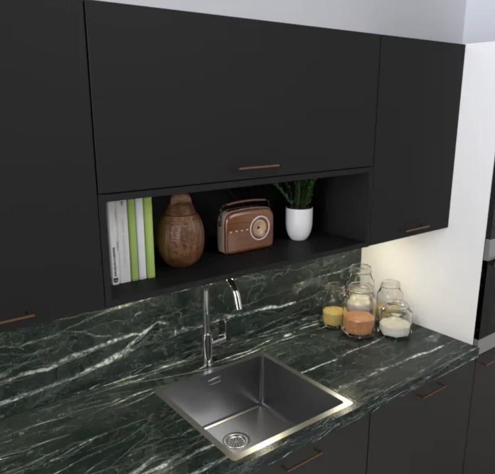 Bruynzeel open bovenkasten - 4 stuks (zwart, antraciet, graf, Huis en Inrichting, Keuken | Keukenelementen, 100 tot 150 cm, Zwart
