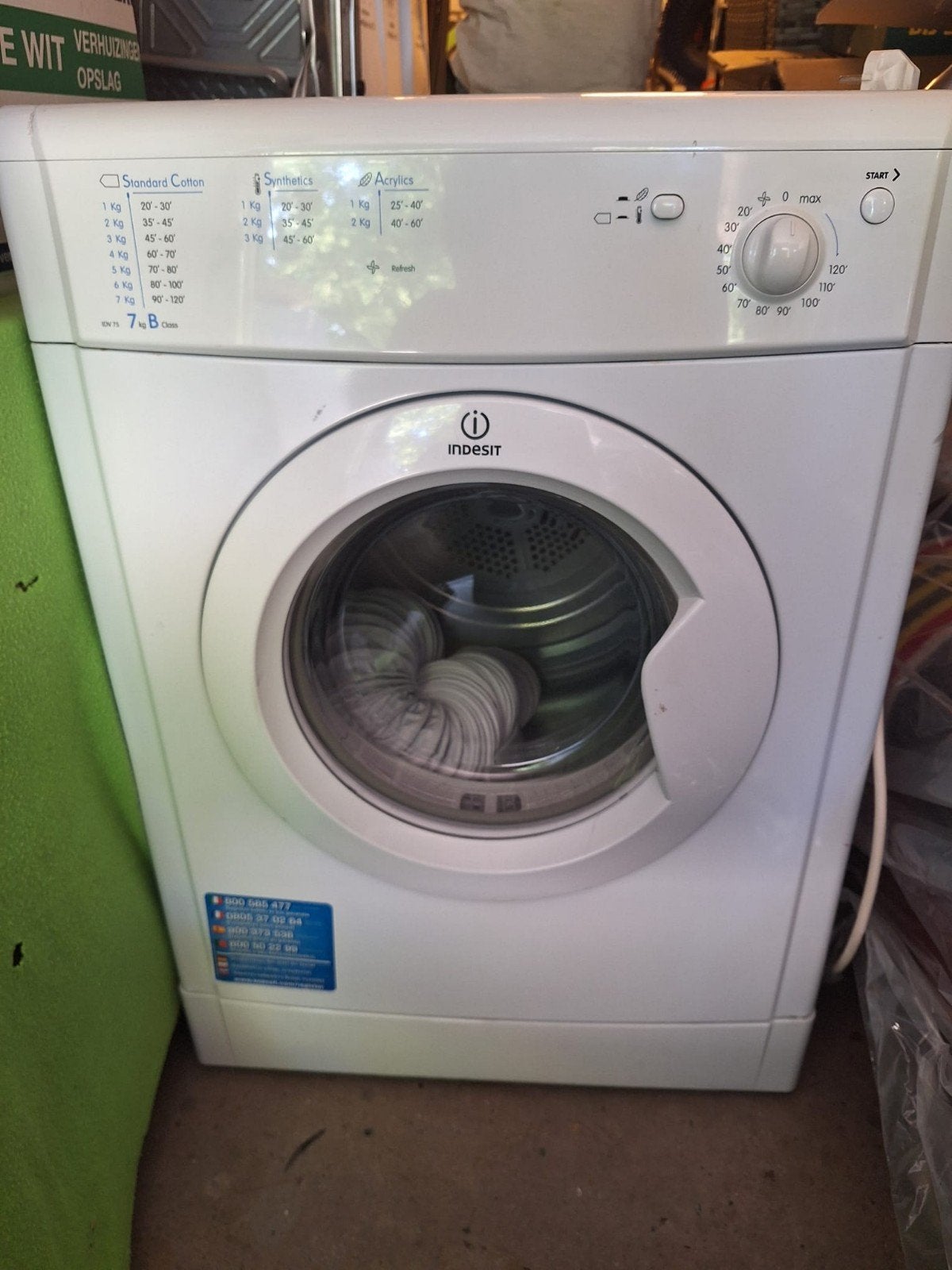 Indesit IDV75(EU) Luchtafvoer Wasdroger - 7 kg, Witgoed en Apparatuur, Wasdrogers, Ophalen, 6 tot 8 kg, Gebruikt, Luchtafvoer