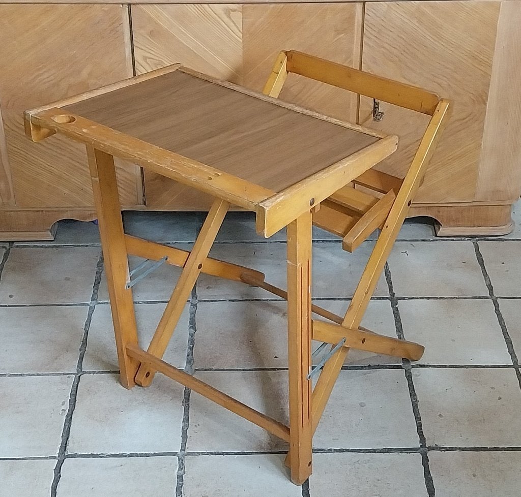 Vintage Opklapbaar Kinderbureau , Stoeltje en Krijtbord, Ophalen, Gebruikt, Kinderbureau, Overige merken