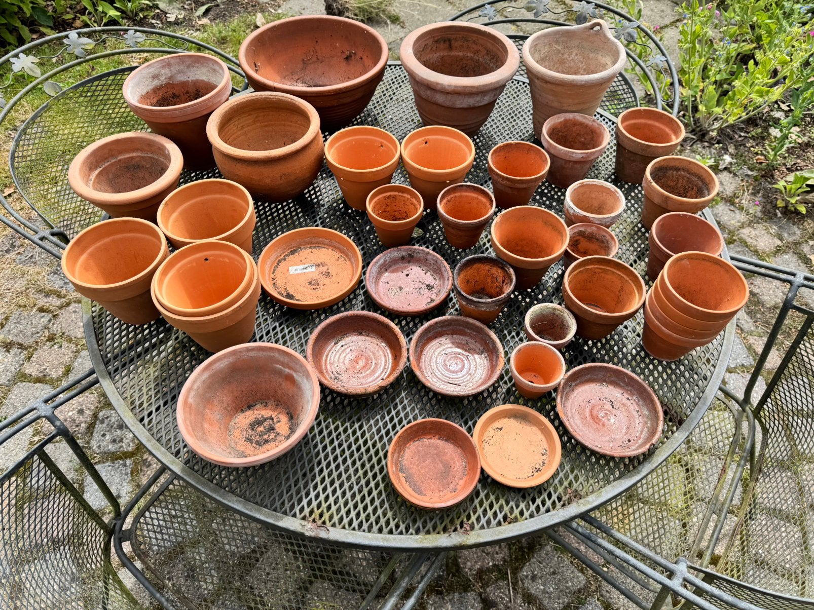 Terracotta bloempotten en onderschotels div maten modellen, Ophalen, Rond, Balkon, Terracotta