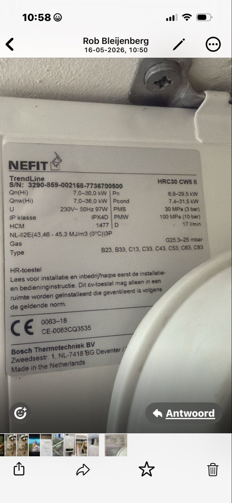 Nefit Trendline HRC30 CW5 type 2, Doe-het-zelf en Verbouw, Verwarming en Radiatoren, Ophalen, Hoog rendement (Hr), Cv-ketel of Combi-ketel