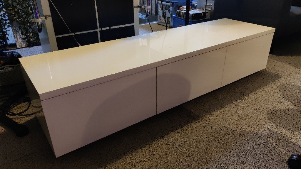 TV meubel / televisiemeubel modern wit hoogglans, Ophalen, 150 tot 200 cm, Zo goed als nieuw, Minder dan 100 cm