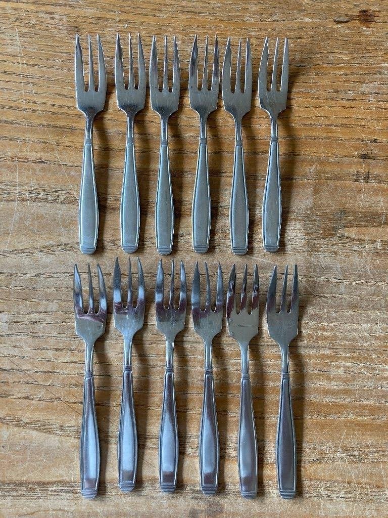 12 Vintage Gero Zilmeta 562 carre gebaksvorkjes taartvorkjes, Antiek en Kunst, Antiek | Bestek, Ophalen of Verzenden