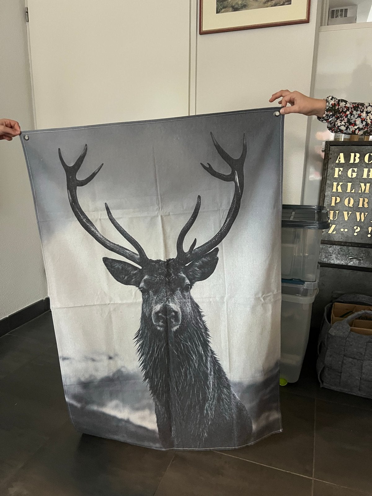 Groot wandkleed / doek met rendier voor de kerst, Meerkleurig, Ophalen of Verzenden, Zo goed als nieuw, Landelijk