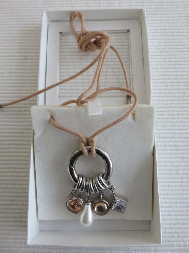 Ti sento zilveren kettinghanger aan koord, Sieraden, Tassen en Uiterlijk, Kettingen, Verzenden, Wit, Nieuw, Verstelbaar