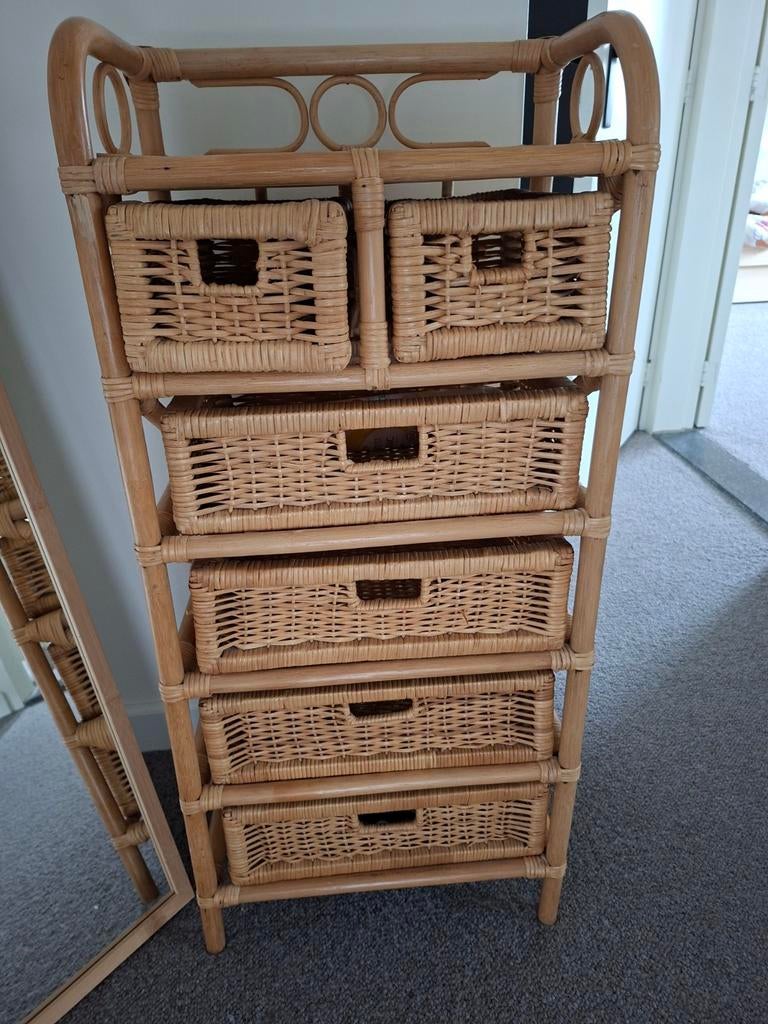 Rotan ladekastje met 6 lades - Bamboe - Zeer goede staat, Ophalen, Minder dan 50 cm, 5 laden of meer, Zo goed als nieuw