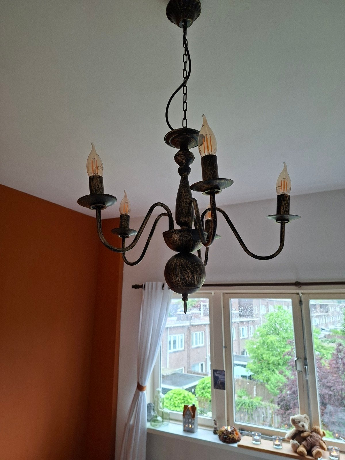 Zo goed als nieuwe kroonluchter met nieuwe lampjes, Ophalen, E14 (klein), Antiek, Klassiek, Zo goed als nieuw